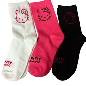 Hello Kitty Socks Trio - White, Pink, Black